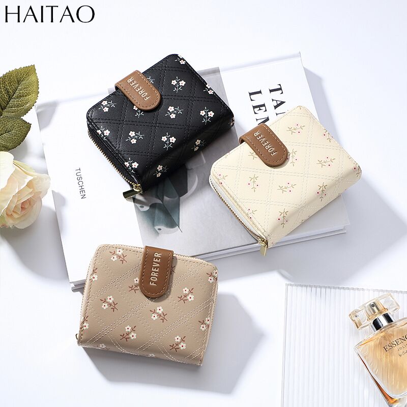 Женский кошелёк HAITAO HT6911, короткий, 2 сложения, кнопка и отделение для монет на молнии, PU-кожа