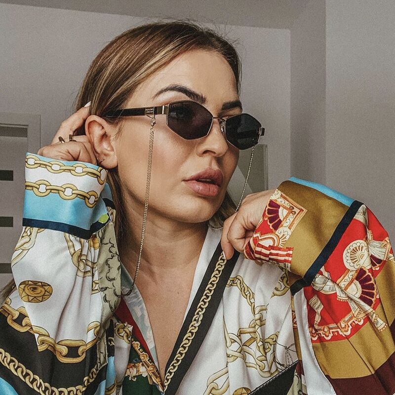 Солнцезащитные очки Kajila женские, многоугольная металлическая оправа с цепочкой, UV400