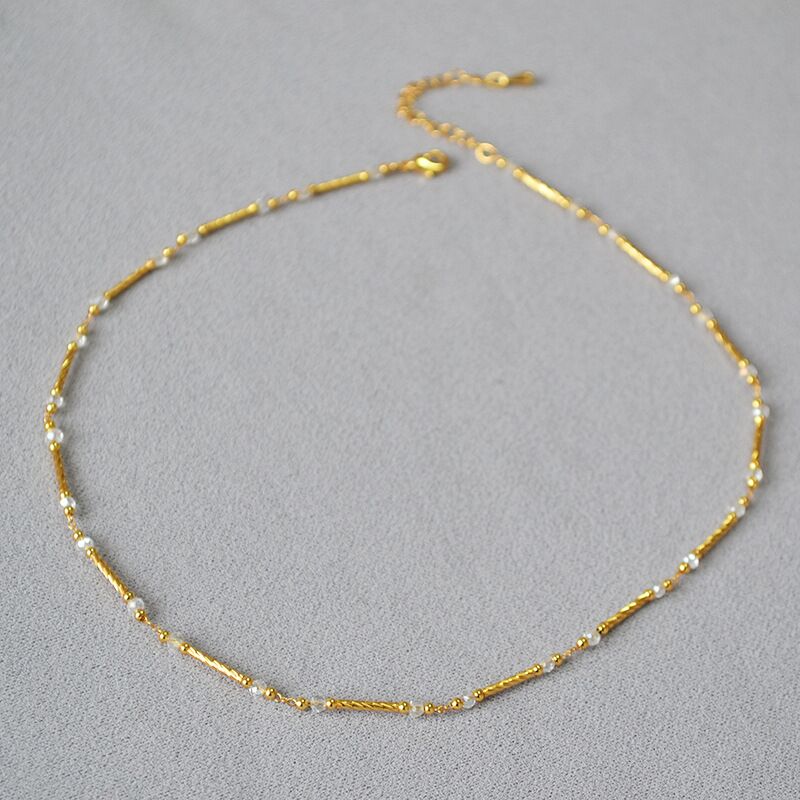 Колье Miya Sophia Jewelry из гранёных трубочек и белых кристаллов, латунь с позолотой, 41–50 см