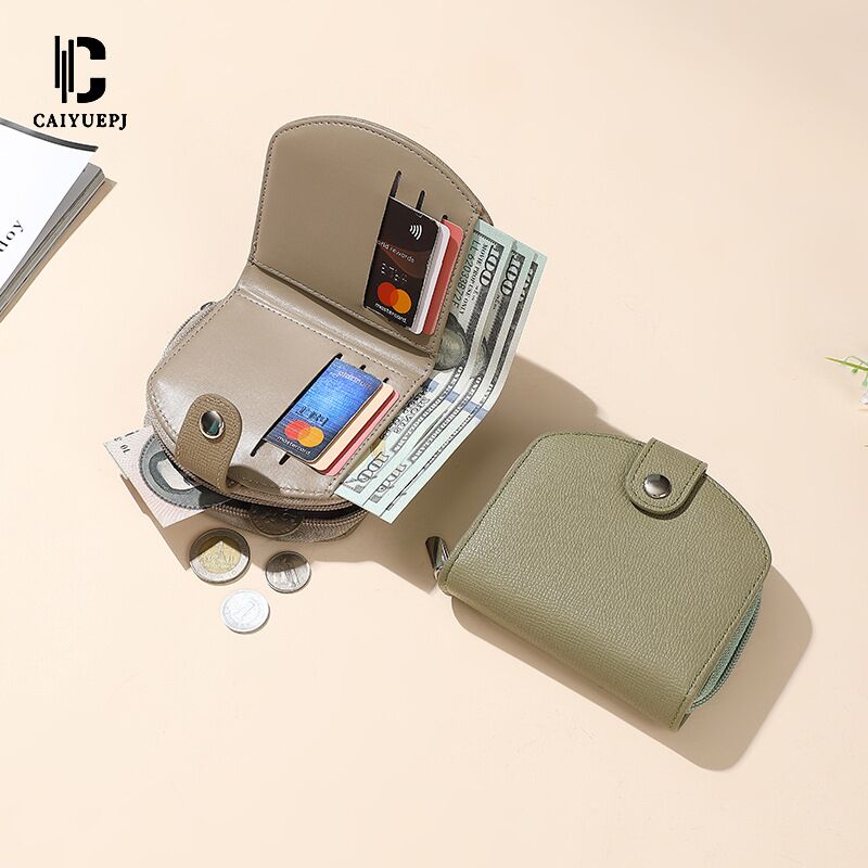 Женский кошелёк CAIYUE CY1031, короткий, полукруглый, 2 сложения, много отделений для карт, 11×10 см