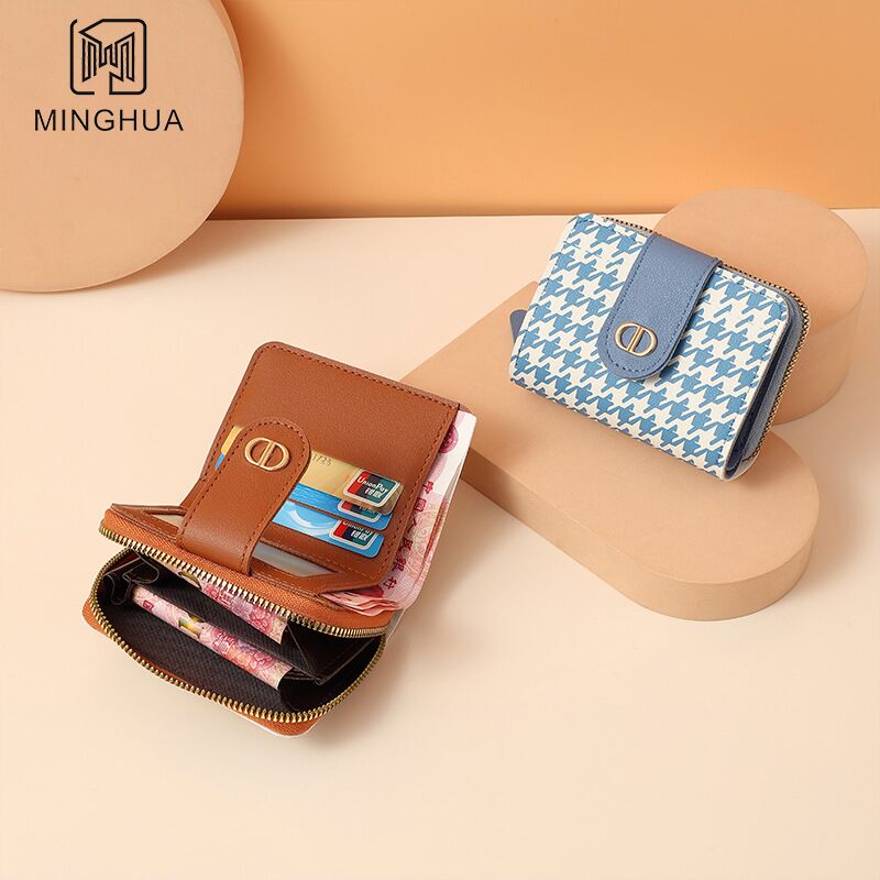 Женский кошелёк MINGHUA короткий, в клетку, картхолдер и монетница, ПВХ