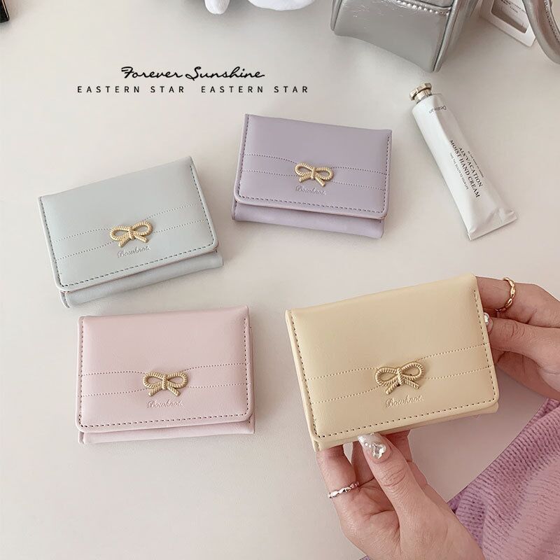 Женский короткий кошелёк EASTERN STAR в три сложения с бантом, однотонный, лёгкий