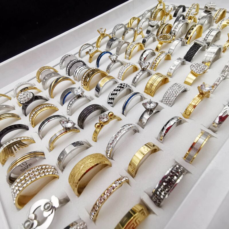 Кольца из нержавеющей стали Xuying Jewelry со стразами и фианитами, мужские и женские, ассорти