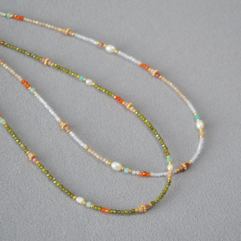 Тонкое колье miya sophia jewelry из бусин циркона и пресноводного жемчуга, 39 + 5 см