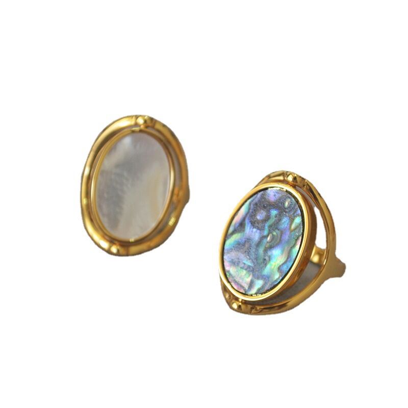 Кольцо miya sophia jewelry двустороннее вращающееся, перламутр и абалон, латунь с позолотой