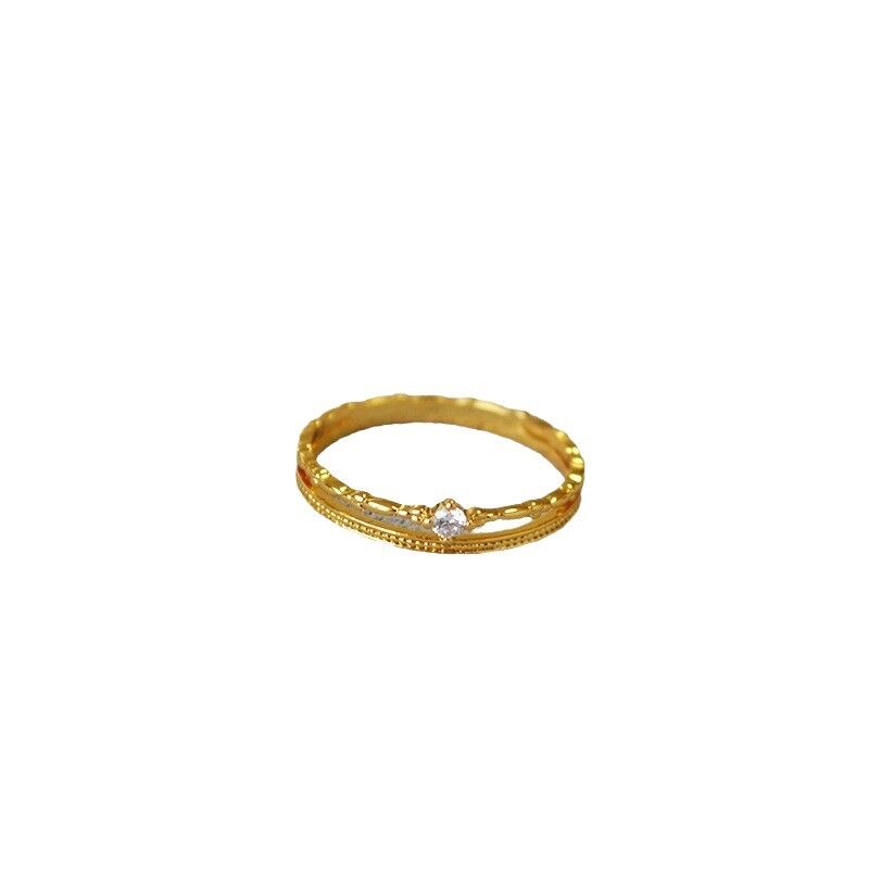 Кольцо двойное тонкое Miya Sophia с фианитами, латунь с покрытием золотом 18K, минимализм