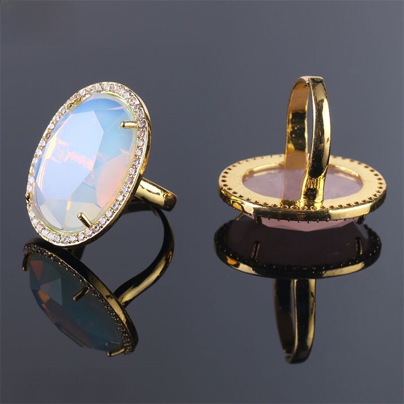 Кольцо CSJA Jewelry с крупным гранёным камнем 2,5 см, 7 видов камня, позолоченная основа
