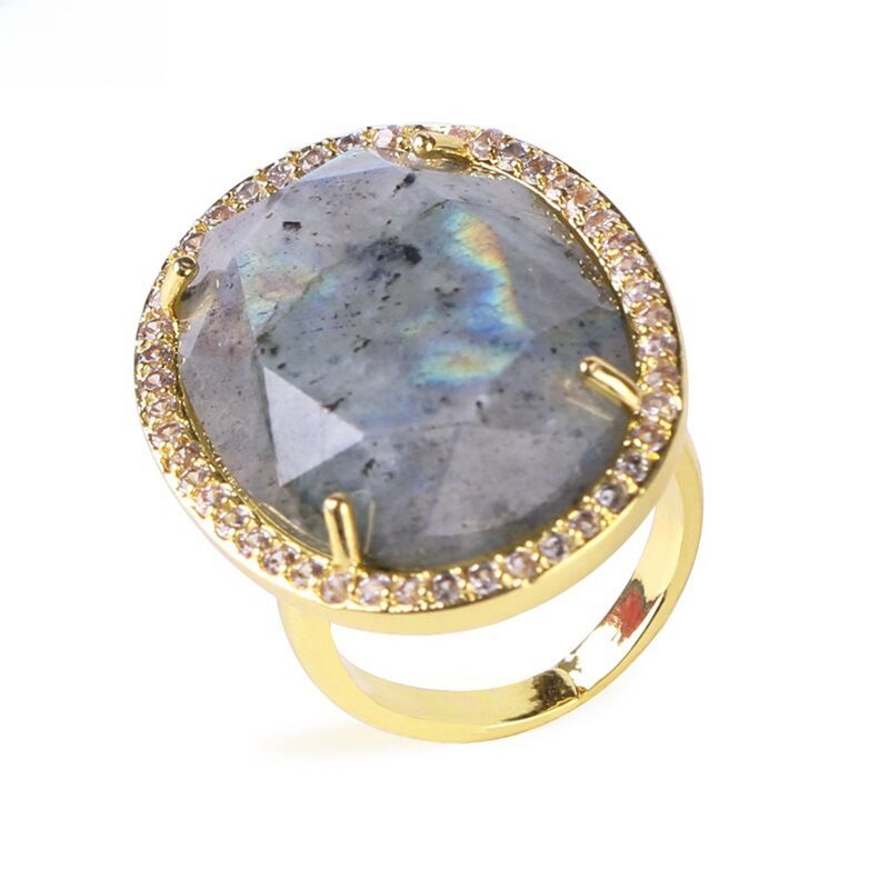 Кольцо CSJA Jewelry с крупным гранёным камнем 2,5 см, 7 видов камня, позолоченная основа