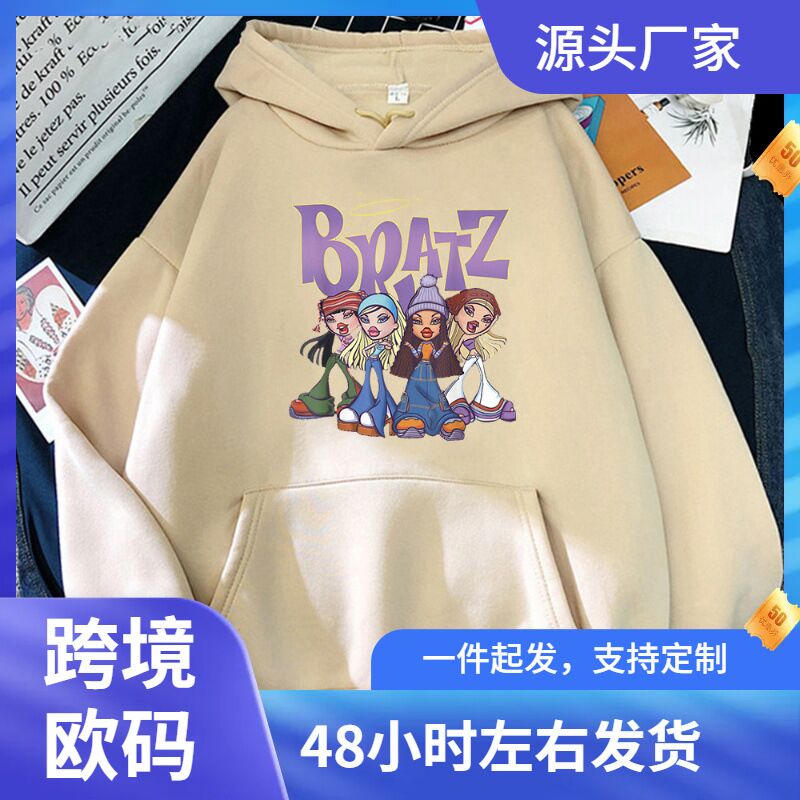 Женское худи Bratz с принтом, пуловер с капюшоном, свободный крой, повседневный стиль