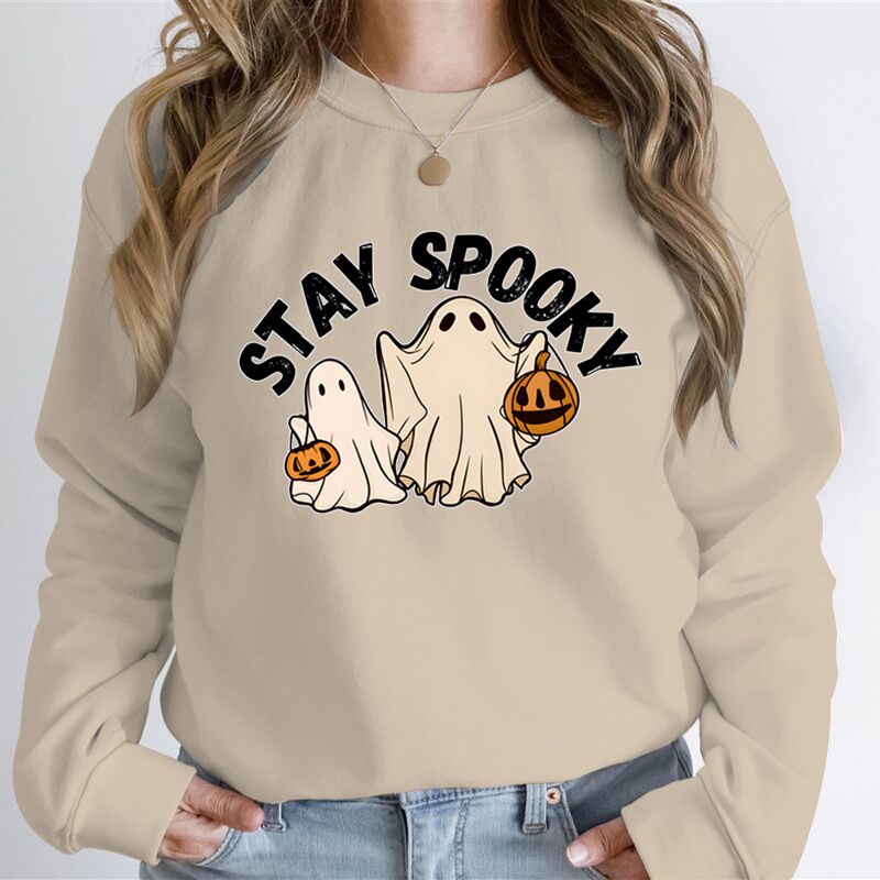 Женский свитшот Stay Spooky с принтом на Хэллоуин, круглый вырез, свободный крой