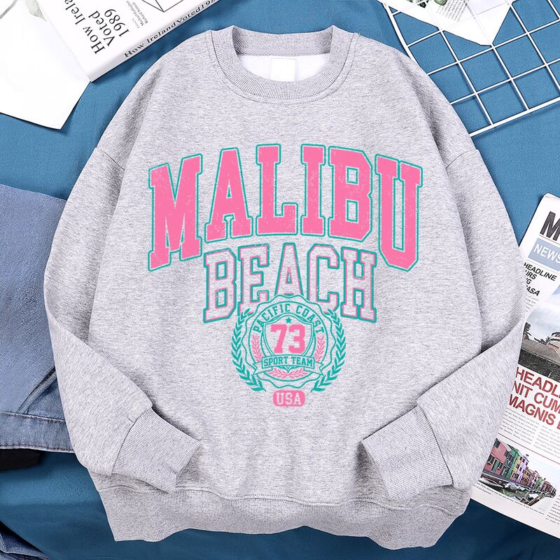 Свитшот унисекс Malibu Beach USA 73, свободный крой, длинный рукав, полиэстер