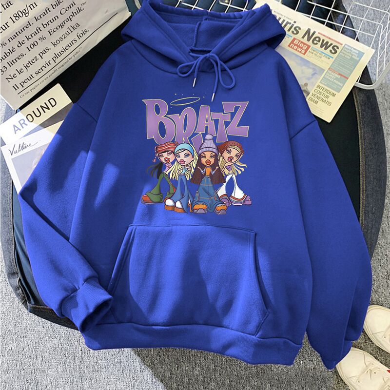 Женское худи Bratz с принтом, пуловер с капюшоном, свободный крой, повседневный стиль