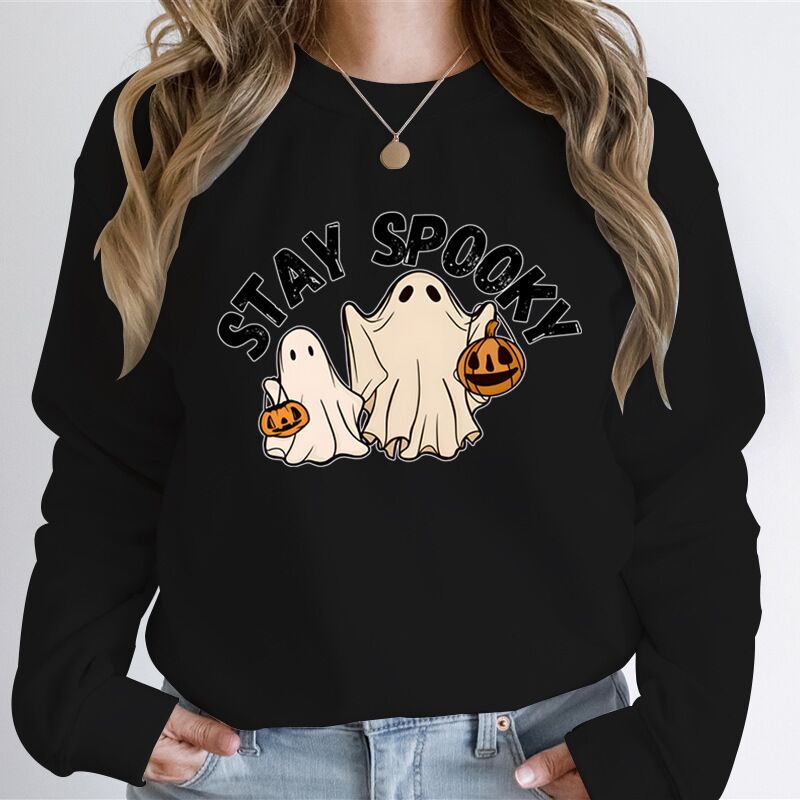 Женский свитшот Stay Spooky с принтом на Хэллоуин, круглый вырез, свободный крой