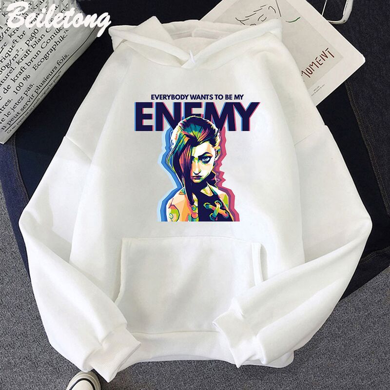 Худи Jinx Arcane Enemy с графическим принтом, свободный крой, длинный рукав, полиэстер