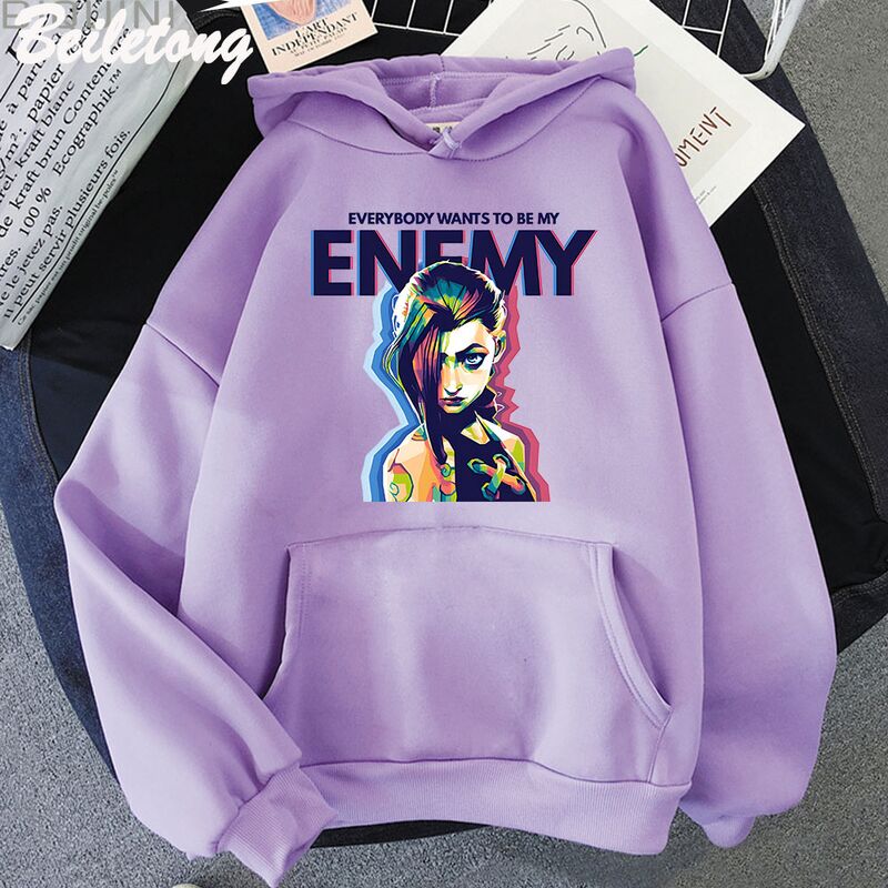 Худи Jinx Arcane Enemy с графическим принтом, свободный крой, длинный рукав, полиэстер