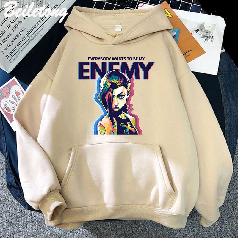 Худи Jinx Arcane Enemy с графическим принтом, свободный крой, длинный рукав, полиэстер