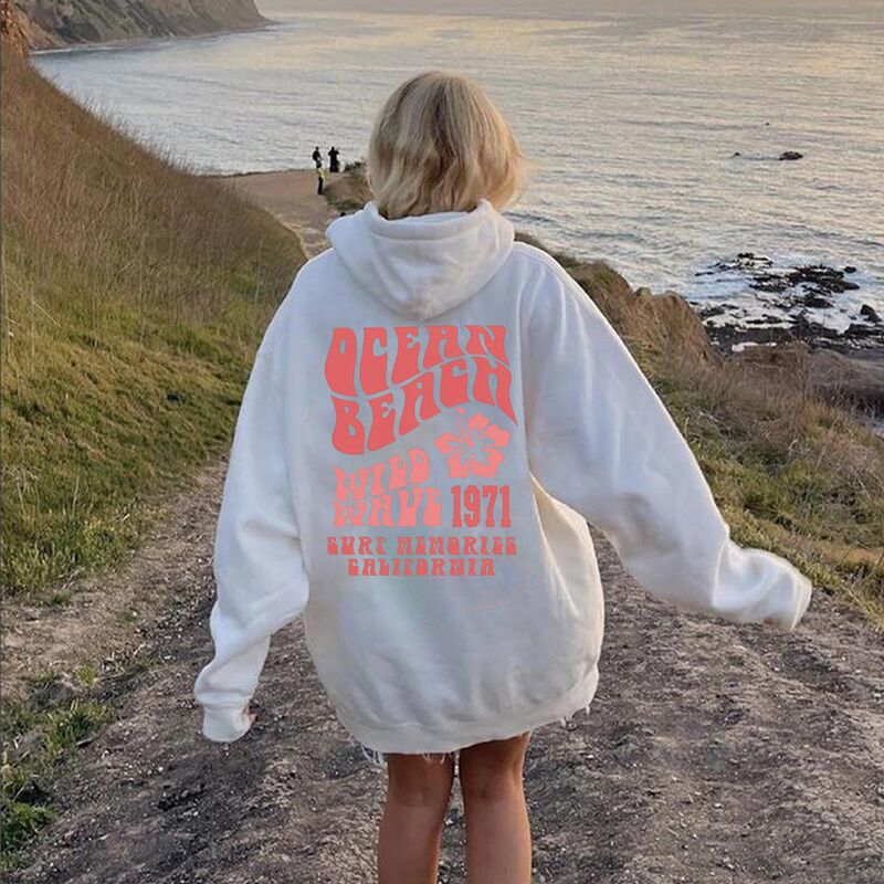 Худи HOOK ON YOU Ocean Beach в эстетике серф-стиля, ретро-принт, пуловер с капюшоном
