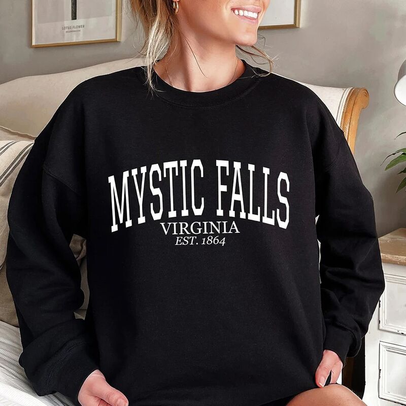 Свитшот Mystic Falls Virginia Est. 1864 Salvatore, свободный крой, длинный рукав