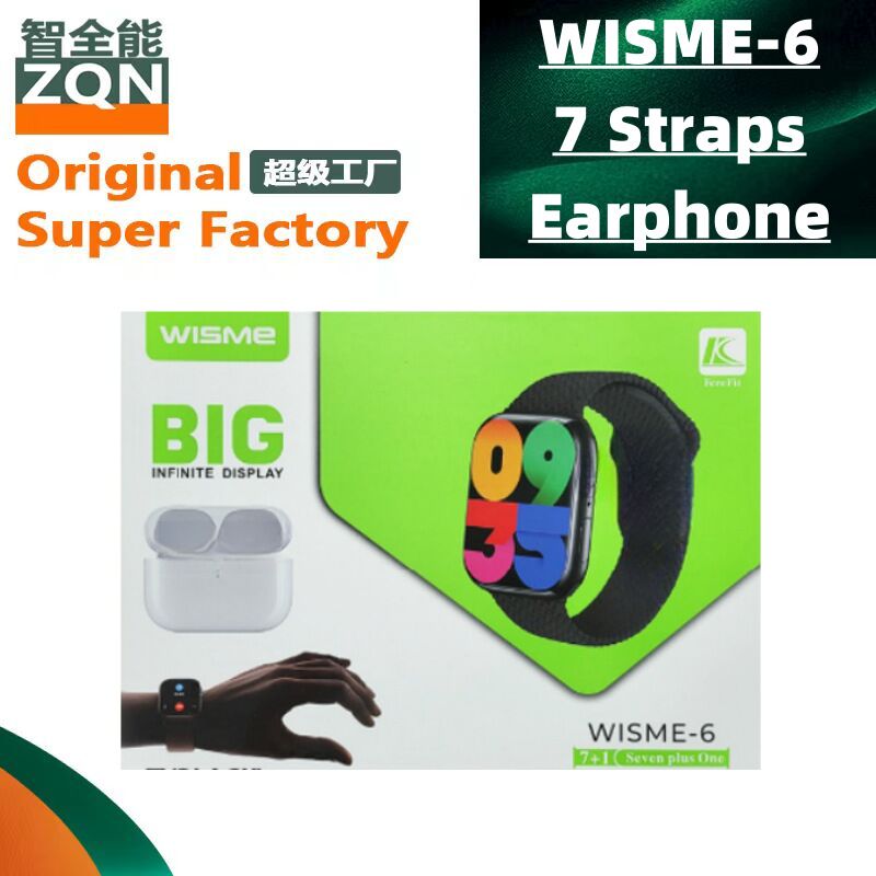 Набор Zhiquanneng WISME-6: смарт-часы, 7 ремешков и Bluetooth-наушники, звонки по Bluetooth