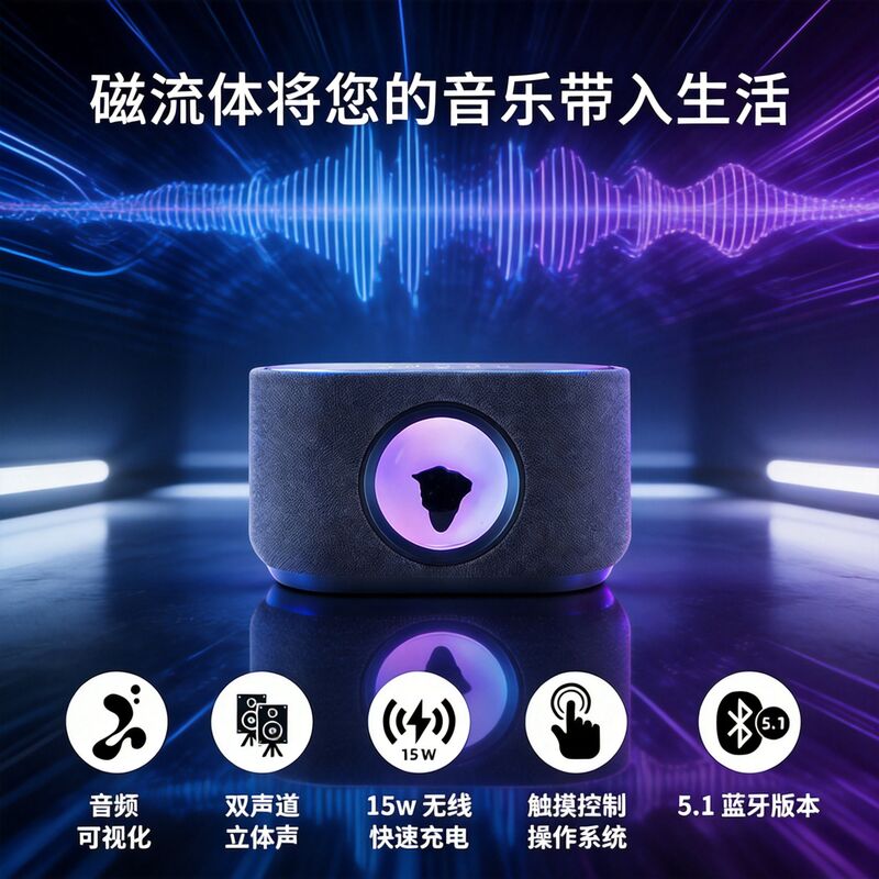 Настольная Bluetooth-колонка SOVENOMUND с ферромагнитной жидкостью и беспроводной зарядкой, 2 динамика, 8 Вт