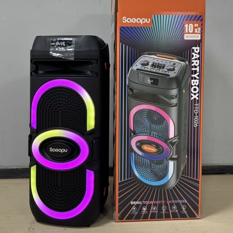 Караоке-колонка SAEAPU TTD-1026 с двумя 10" динамиками, 2 микрофона, Bluetooth 5.3, 50 Вт, TWS