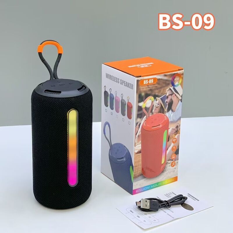 Портативная Bluetooth-колонка BS-09, 13 Вт, два динамика, RGB-подсветка, тканевая сетка, ручка