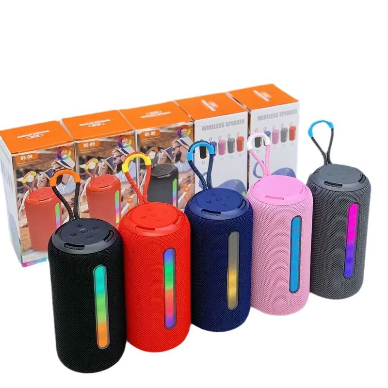 Портативная Bluetooth-колонка BS-09, 13 Вт, два динамика, RGB-подсветка, тканевая сетка, ручка