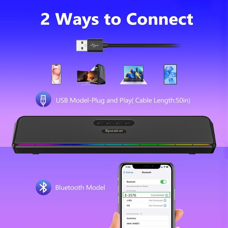 Настольная Bluetooth-колонка E3571 с RGB-подсветкой, 2 динамика, слот для карты памяти, радио