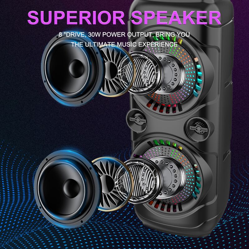 Портативная караоке-колонка SING-E ZQS8229, 2 НЧ-динамика 8", 30 Вт, пульт ДУ, проводной микрофон