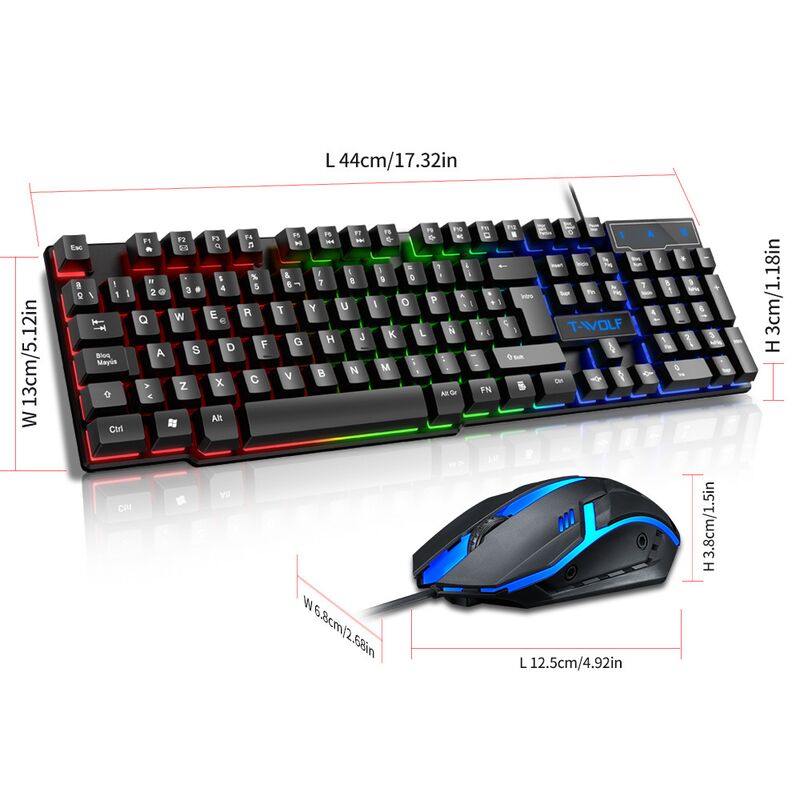 Игровой комплект клавиатура и мышь T-Wolf TF200, RGB-подсветка, проводной USB, выбор раскладки