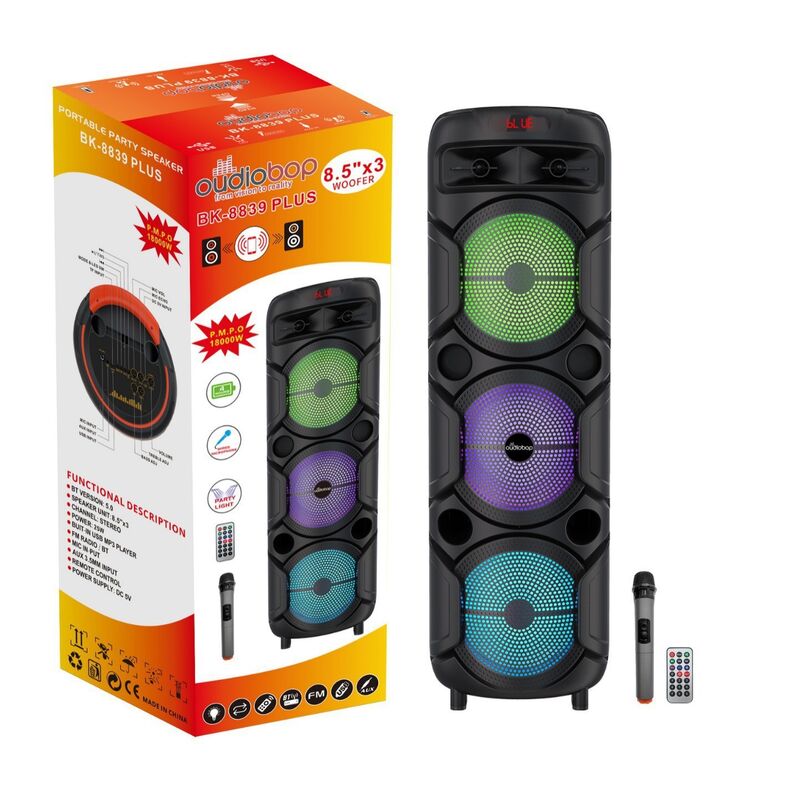 Колонка на колёсах DR-8839 с эффектом пламени, 3 динамика 8", 60 Вт, микрофон, Bluetooth 5.3