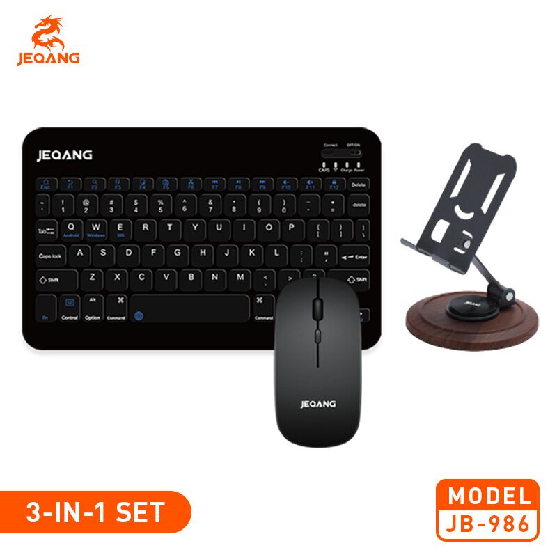Комплект JEQANG JB-986: Bluetooth-клавиатура, мышь и подставка для ноутбука и телефона