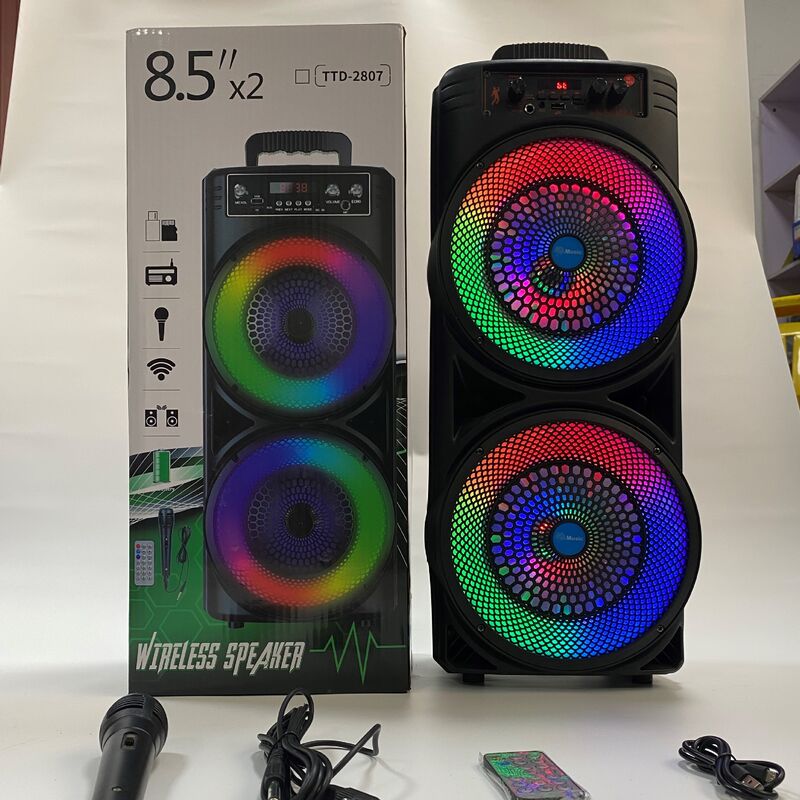 Колонка TTD-2807 с двумя 8-дюймовыми динамиками и подсветкой, Bluetooth 5.0, караоке, 20 Вт
