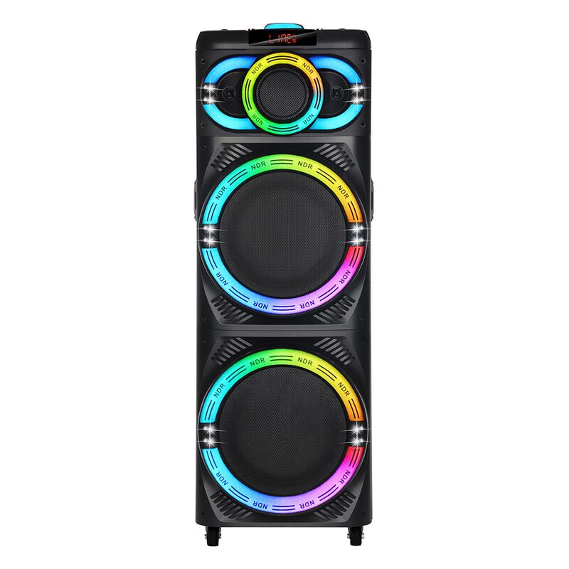 Акустическая система NDR-2270 на аккумуляторе, 2 × 12", 80 Вт, 2 радиомикрофона, RGB-подсветка, Bluetooth