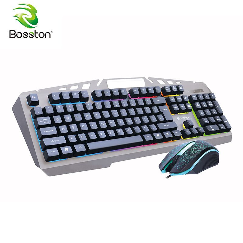 Проводной игровой комплект клавиатура и мышь Bosston 8350, металлическая панель, механическое ощущение клавиш, USB