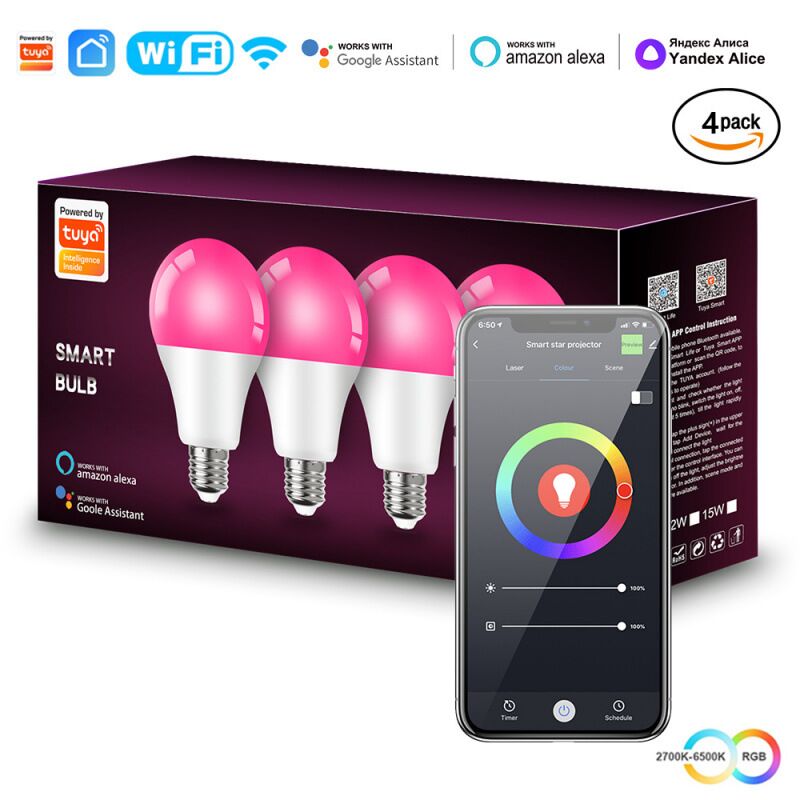 Умная светодиодная RGB-лампа LIXINCORDA Tuya, Wi-Fi/Bluetooth, управление из приложения, E27/E14/B22, 9–15 Вт