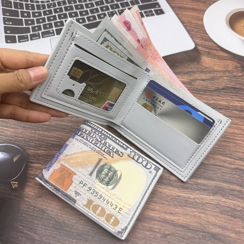 Мужской короткий кошелёк Beesisi с принтом долларовой купюры, винтажный, вместительный, PU-кожа