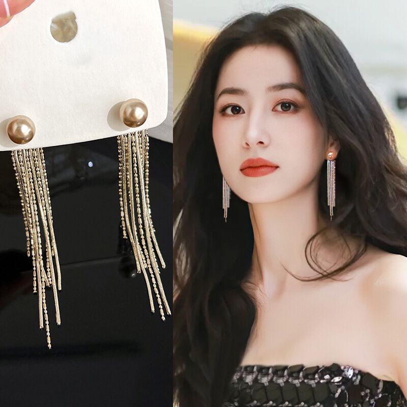 Серьги Kaitin Jewelry с жемчужными кисточками, серебряная игла, цвет светлое кофейное золото