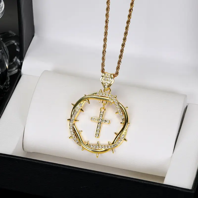 Колье с подвеской «Терновый крест» Kingber Jewelry, стразы, цепь-верёвка, хип-хоп, унисекс