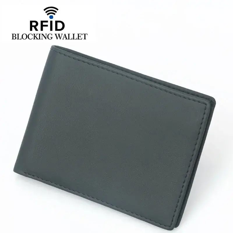 Мужской короткий кошелёк DKER из натуральной кожи, защита RFID, молния, много слотов для карт