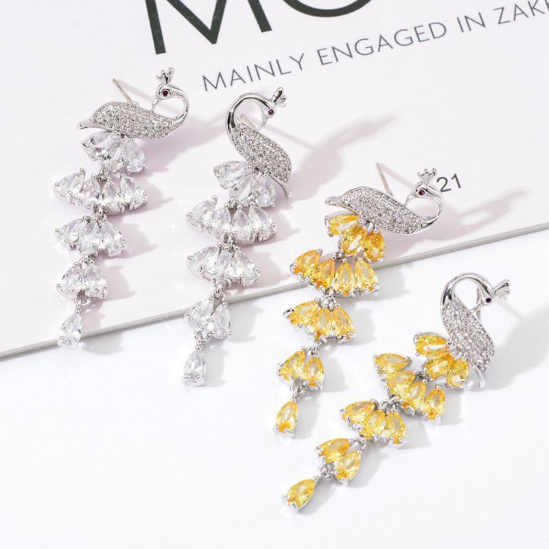 Длинные серьги-подвески Tsunami Jewelry «Феникс» с цирконами, медь с гальваническим покрытием