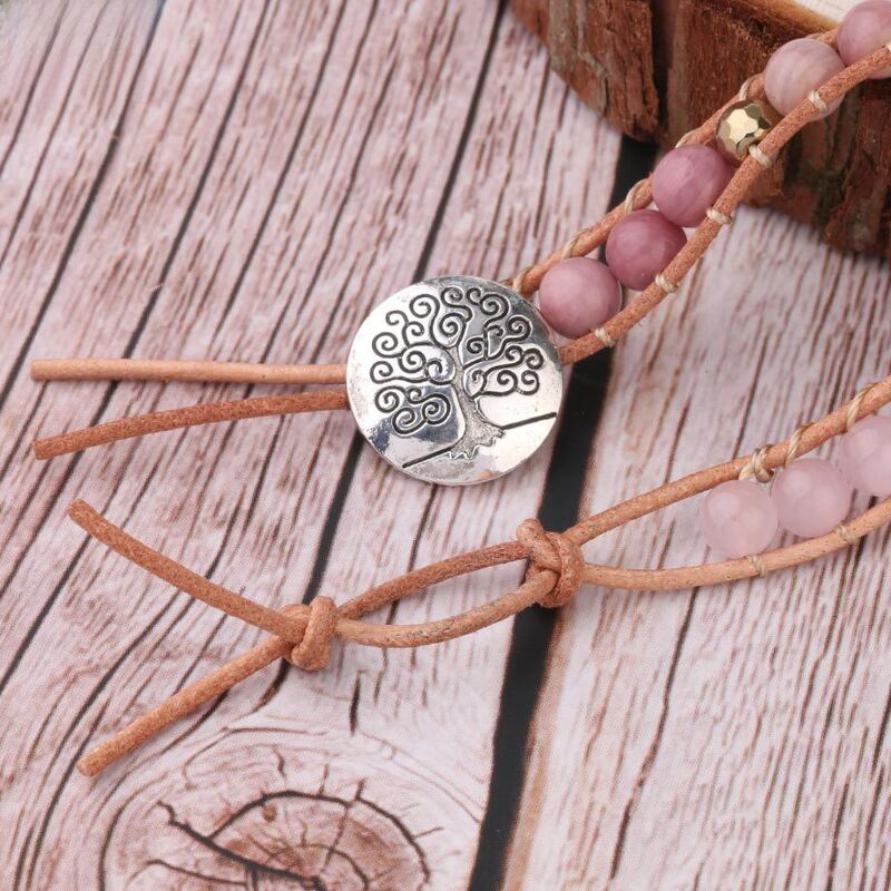Браслет-обмотка CSJA Jewelry из розового кварца и красной яшмы, ручное плетение, бусины 6 мм, S308