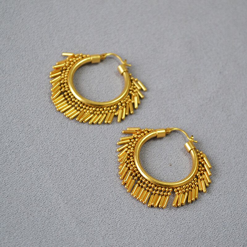 Серьги с подвижными кисточками Miya Sophia Jewelry, латунь с позолотой, винтажное золото, крупные