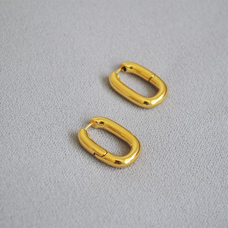 Серьги-кольца Miya Sophia Jewelry U-образные овальные массивные, латунь с покрытием настоящим золотом