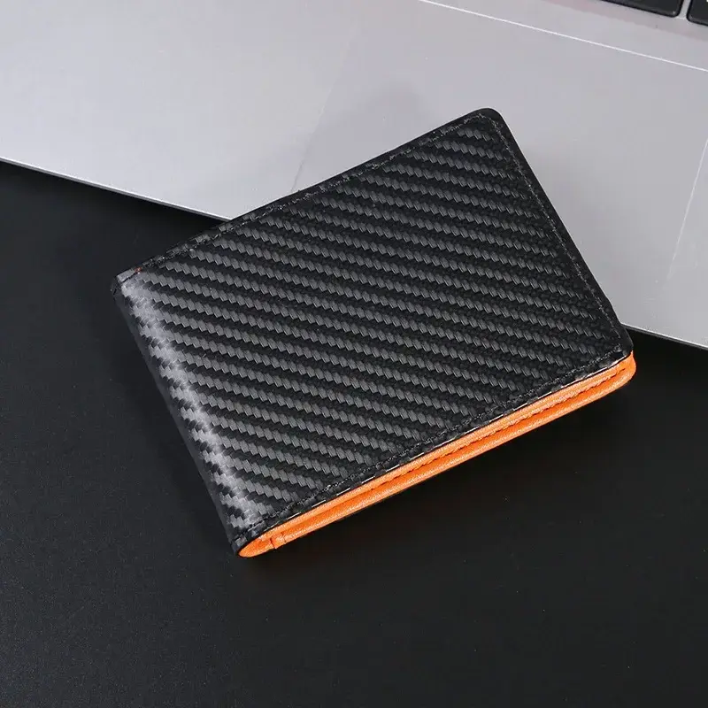 Зажим для денег с картхолдером, защита RFID, карбоновая фактура, тонкий, ПВХ
