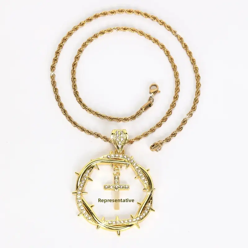 Колье с подвеской «Терновый крест» Kingber Jewelry, стразы, цепь-верёвка, хип-хоп, унисекс