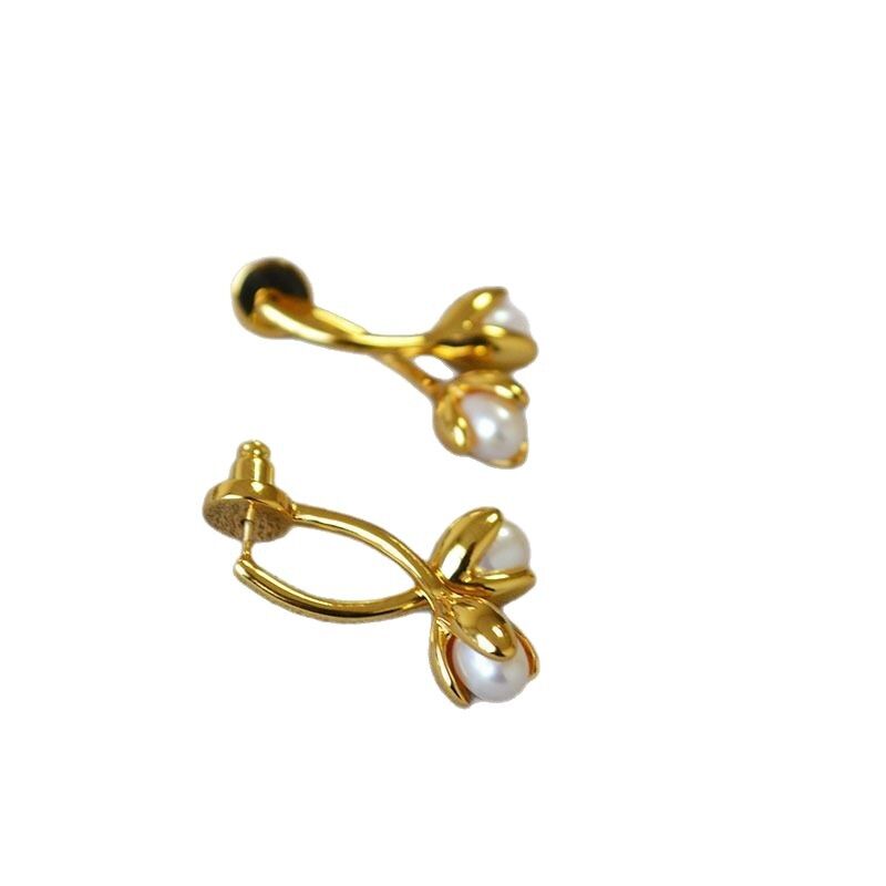 Серьги-пусеты Miya Sophia Jewelry с пресноводным жемчугом и цветком, съёмные, латунь с позолотой, серебро 925