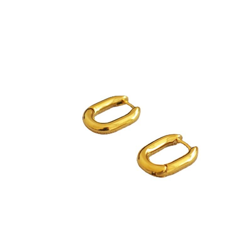 Серьги-кольца Miya Sophia Jewelry U-образные овальные массивные, латунь с покрытием настоящим золотом