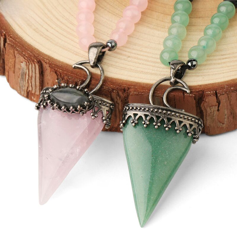 Колье CSJA Jewelry G427 с кулоном из натурального камня и бусинами из вулканической лавы, регулируемая длина