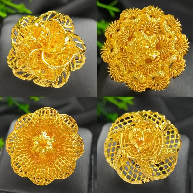 Кольцо открытое регулируемое Gude «Ажурный цветок», медь с покрытием золотом 24K, массивное